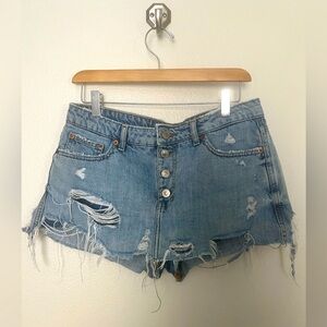 Zara Blue Jean Shorts Distressed High-Waisted